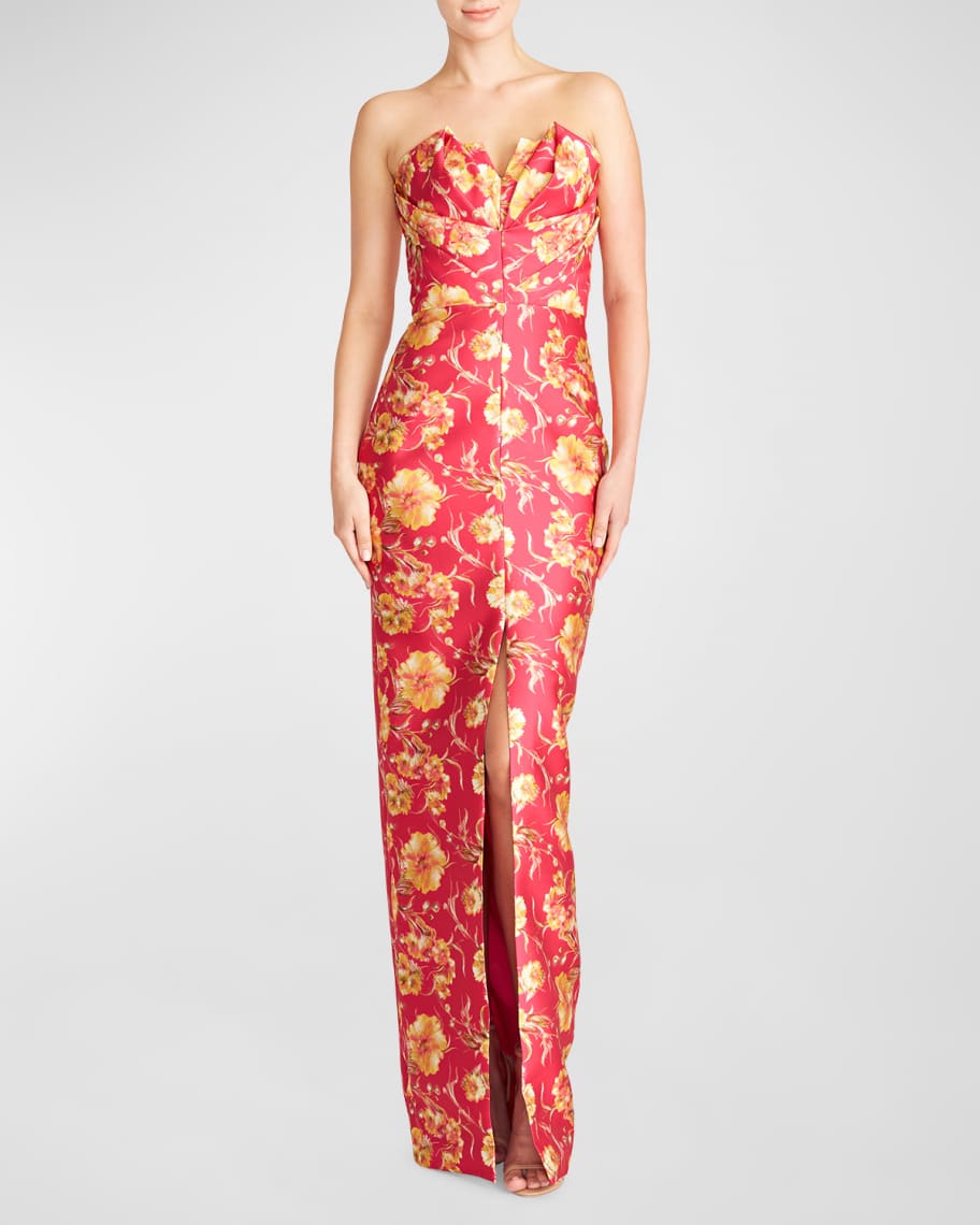 Theia Ariellah Strapless Floral-Print Column Gown | Neiman Marcus