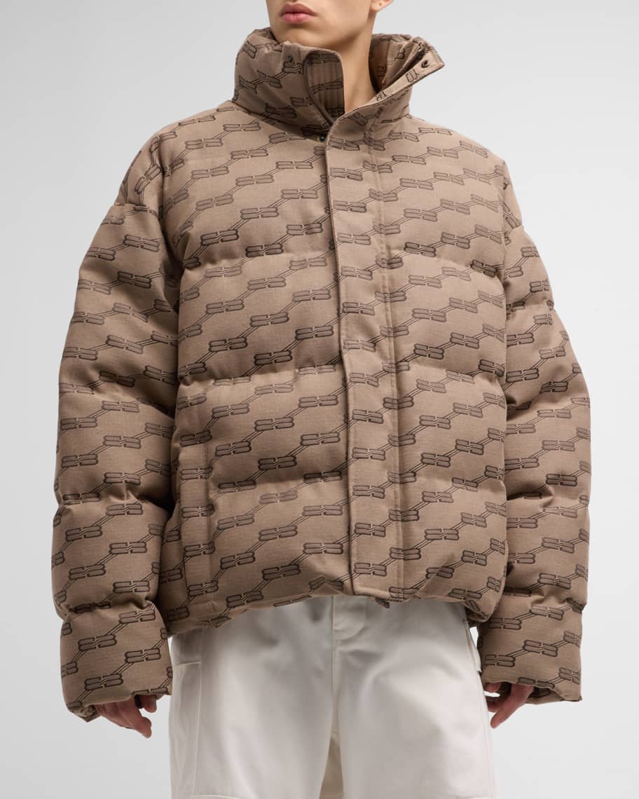 【BALENCIAGA】BB Puffer モノグラム ナイロン ジャケット Balenciaga Men's BB Monogram Puffer Coat | Neiman Marcus