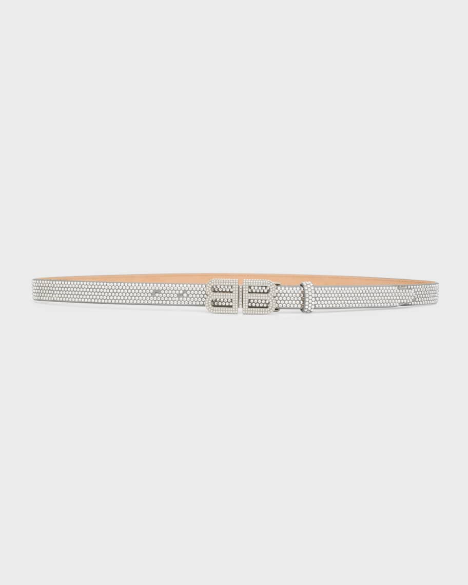Balenciaga BB Hourglass Thin Belt With Rhinestones | Neiman Marcus