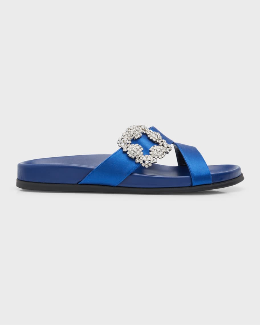 Manolo Blahnik Chilanghi Crystal Buckle Slide Sandals | Neiman Marcus