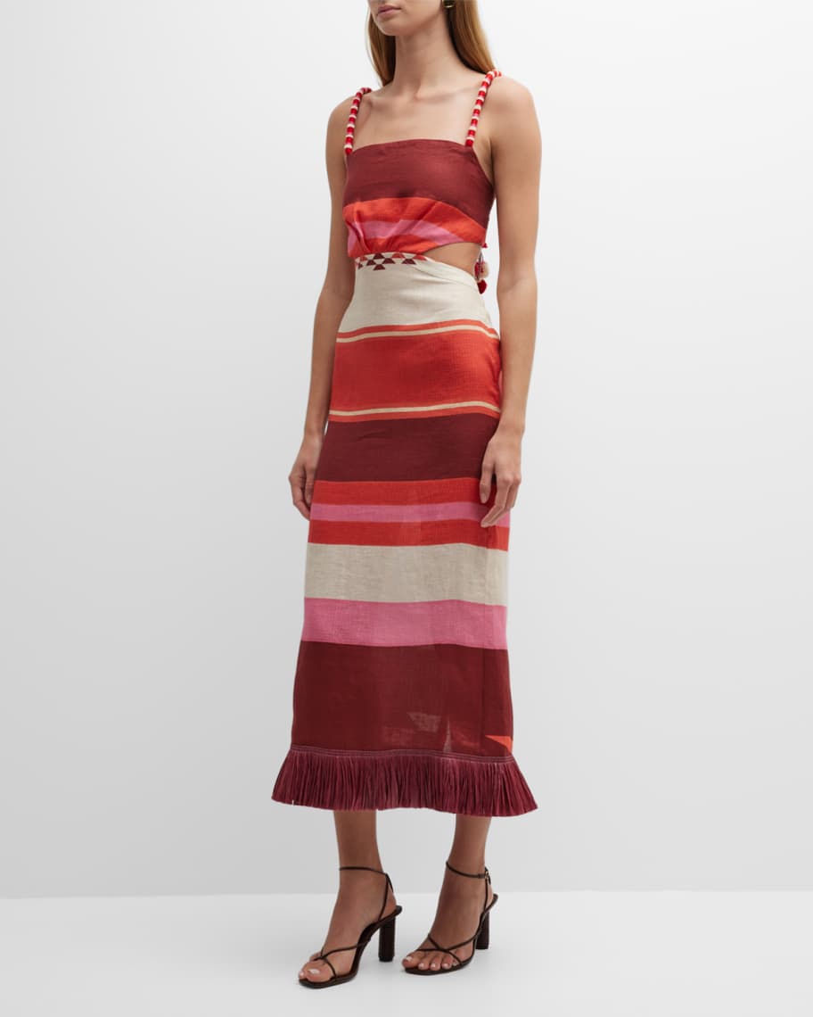 Johanna Ortiz Bedouin Fucsia Escritura Quipu Striped Maxi Dress with ...