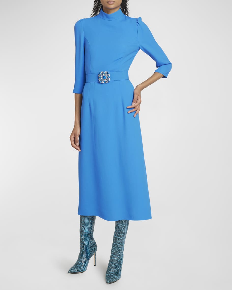 Andrew Gn Woven Midi Dress with Crystal Belt | Neiman Marcus
