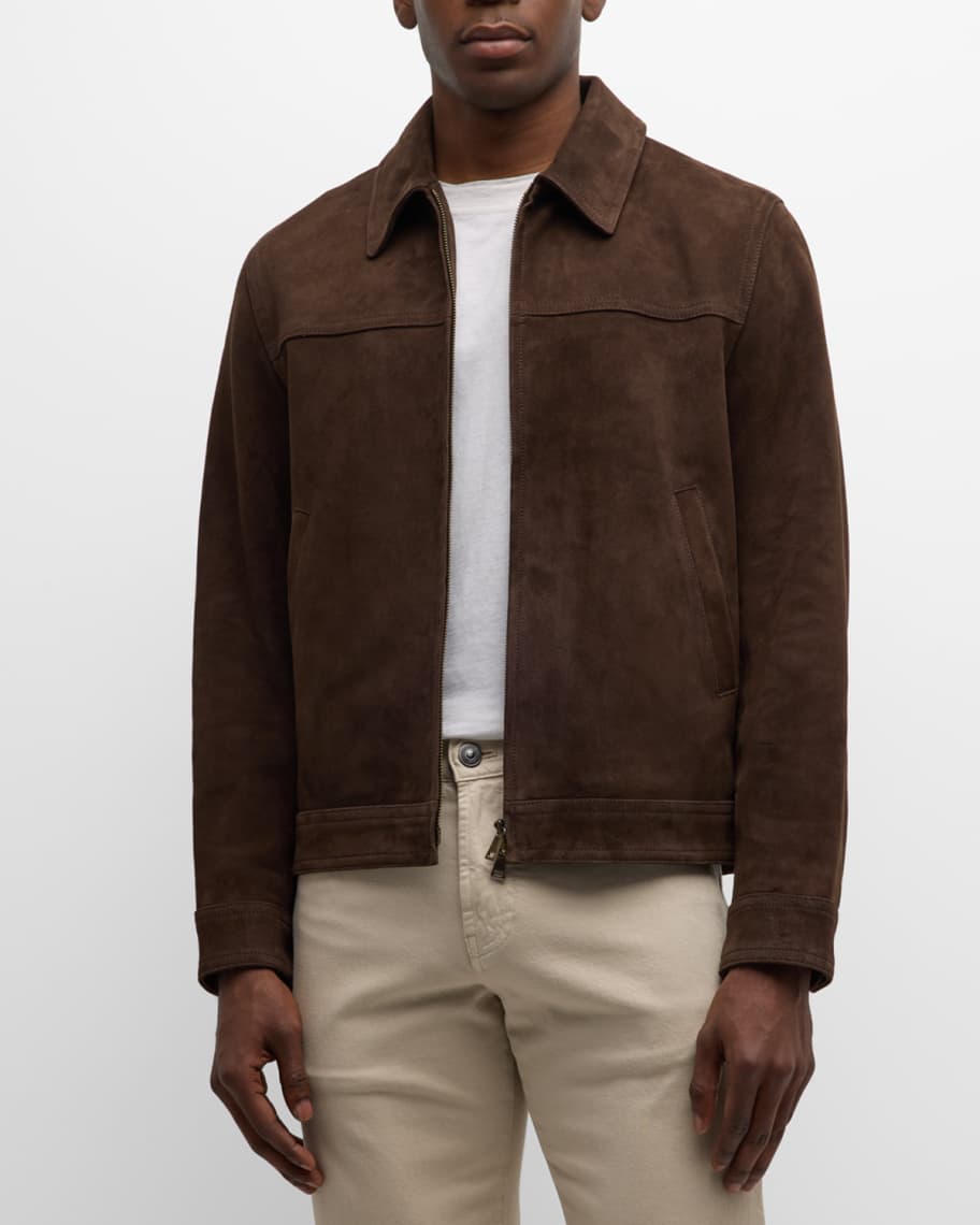 Neiman Marcus Men's Suede Full-Zip Jacket | Neiman Marcus