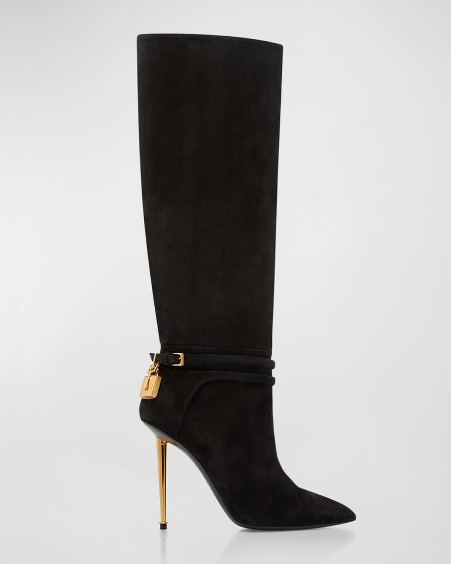 TOM FORD Lock 105mm Suede Knee Boots Neiman Marcus