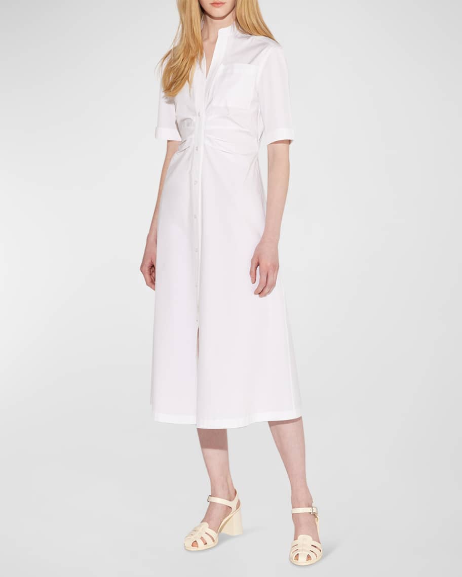 CALLAS Milano Noor Ruched Cotton Poplin Midi Shirtdress | Neiman Marcus