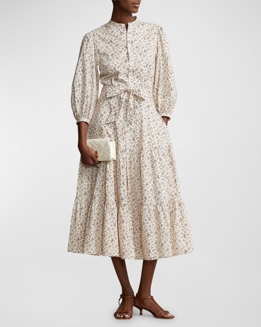 lauren ralph lauren floral stretch cotton midi dress Floral Midi Dress