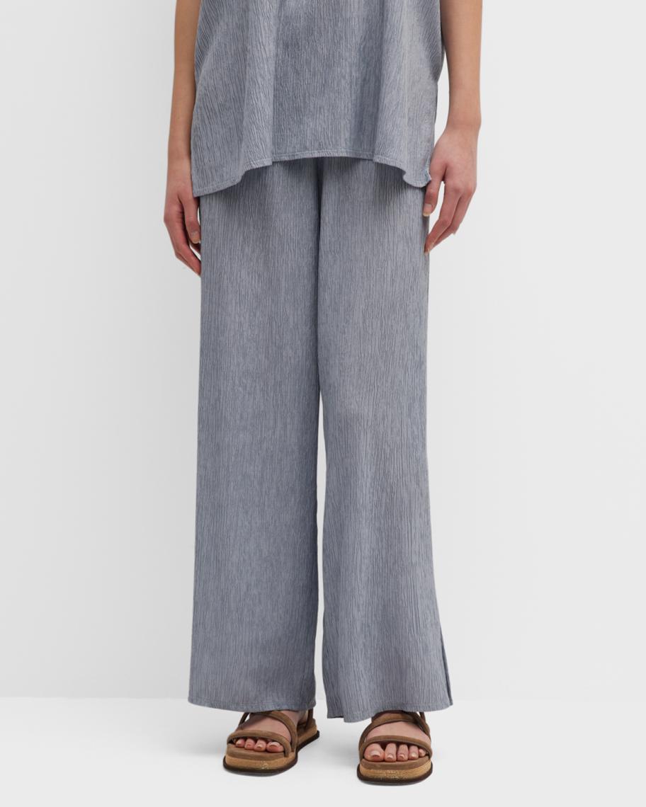 Eileen Fisher Crinkled Wide-Leg Side-Slit Pants | Neiman Marcus