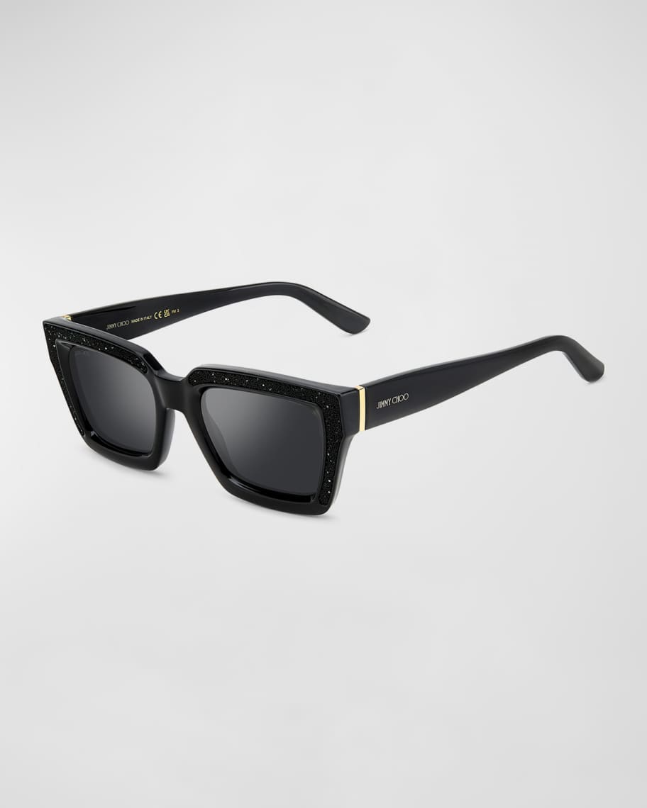 Jimmy Choo Megs Crystal Panel Plastic Rectangle Sunglasses | Neiman Marcus