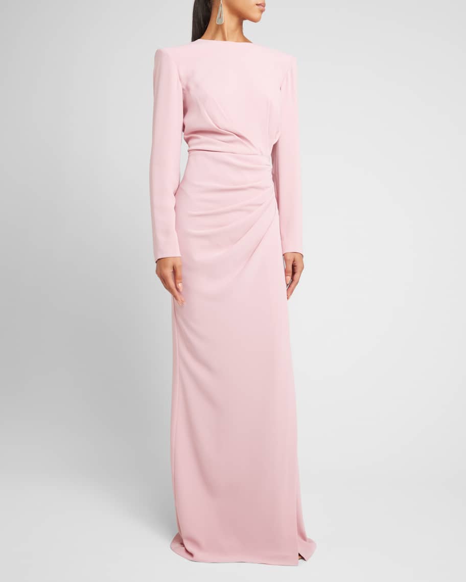 Zuhair Murad Long-Sleeve Strong-Shoulder Draped Cady Gown | Neiman Marcus
