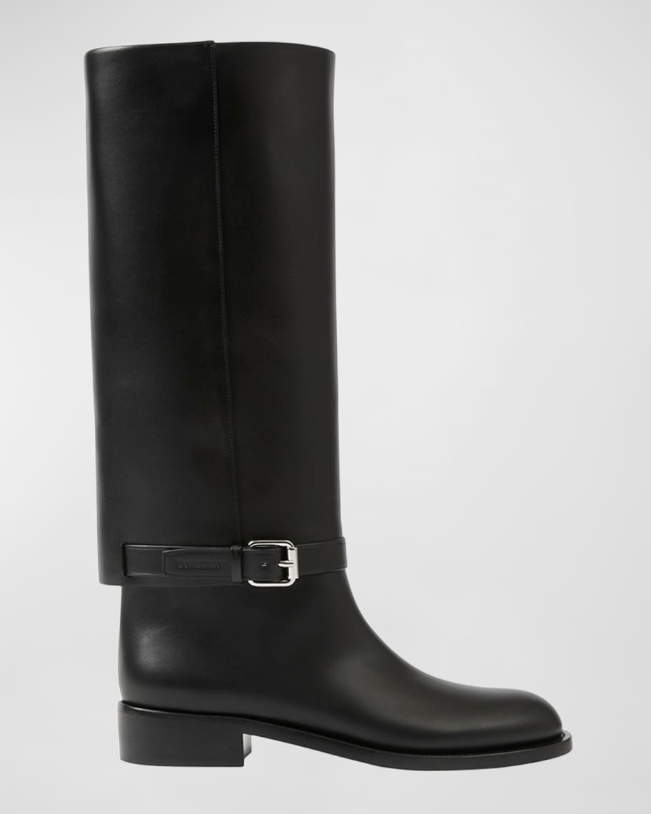 Burberry Emmett Ankle-Strap Leather Tall Boots | Neiman Marcus