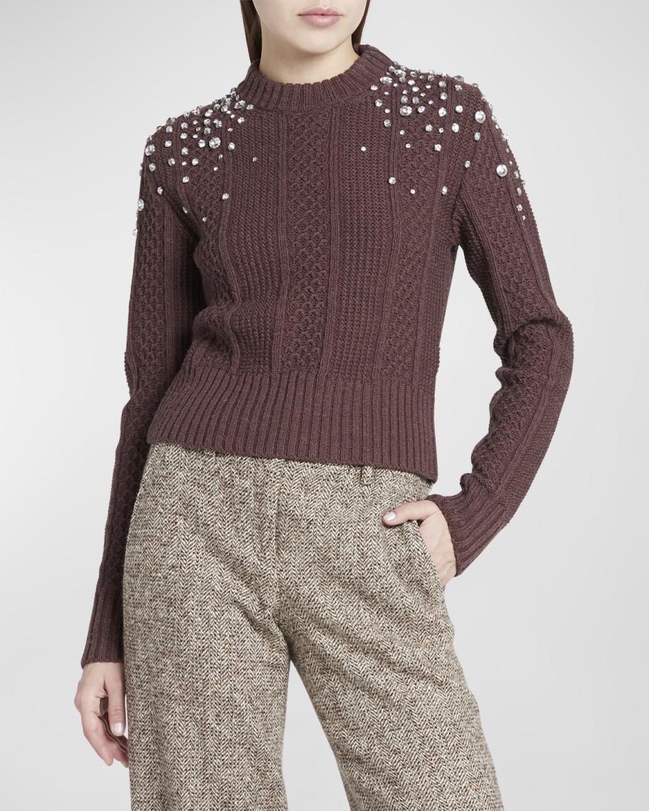 Golden Goose Cropped Cable-Knit Crystal Sweater | Neiman Marcus