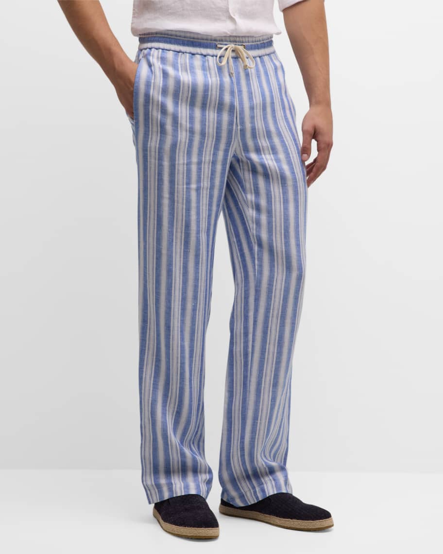 LORO PIANA Heirai Straight-Leg Striped Linen Drawstring Trousers