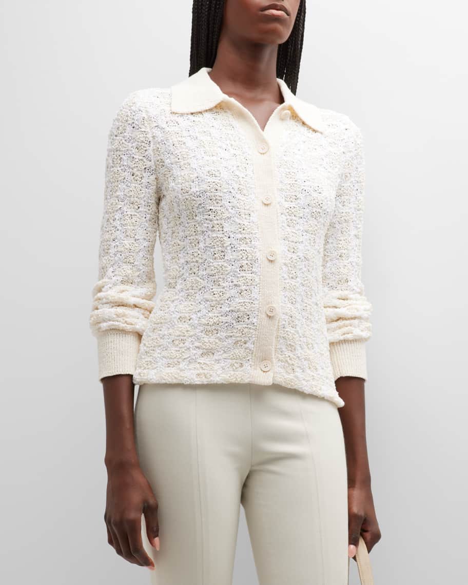 Vince Geometric Crochet RibbedTrim Cardigan Neiman Marcus