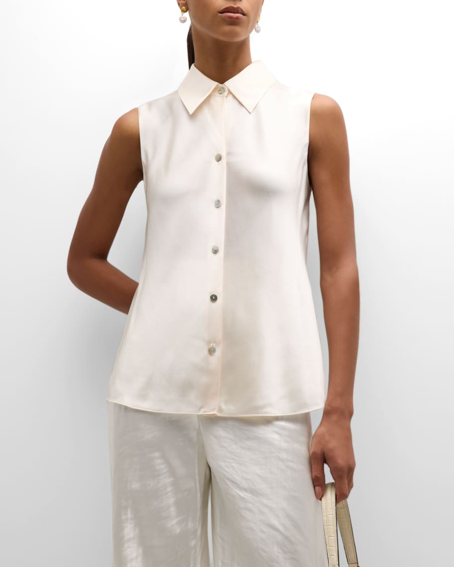 Silk Sleeveless Bias Shirt in Short Sleeve