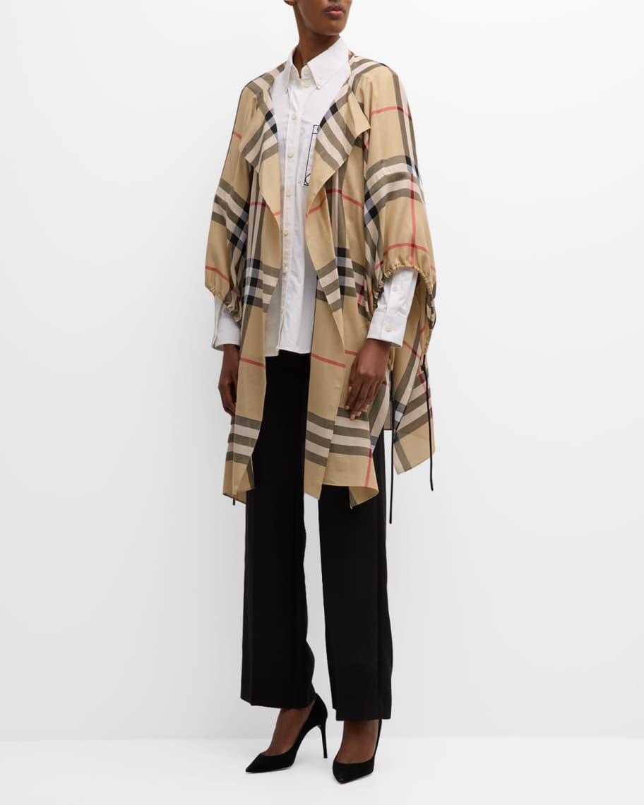 Burberry Giant Check Wool Cape With Drawstrings | Neiman Marcus