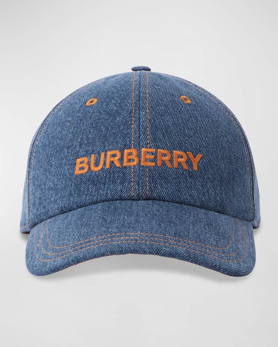 Burberry Embroidered Logo Washed Denim Baseball Cap | Neiman Marcus
