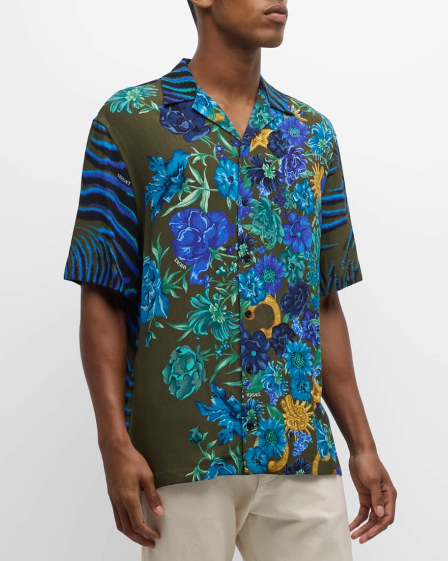 Versace Men's Tiger & Wildflower Camp Shirt