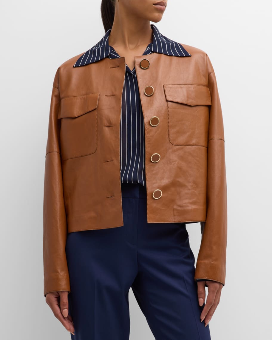 Lafayette 148 New York Button-Down Lambskin Leather Jacket | Neiman Marcus