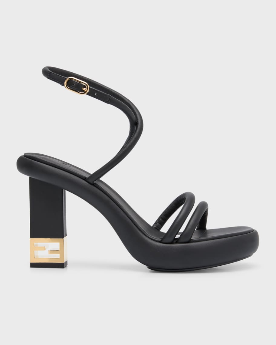 Fendi Leather Crisscross F-Heel Sandals | Neiman Marcus
