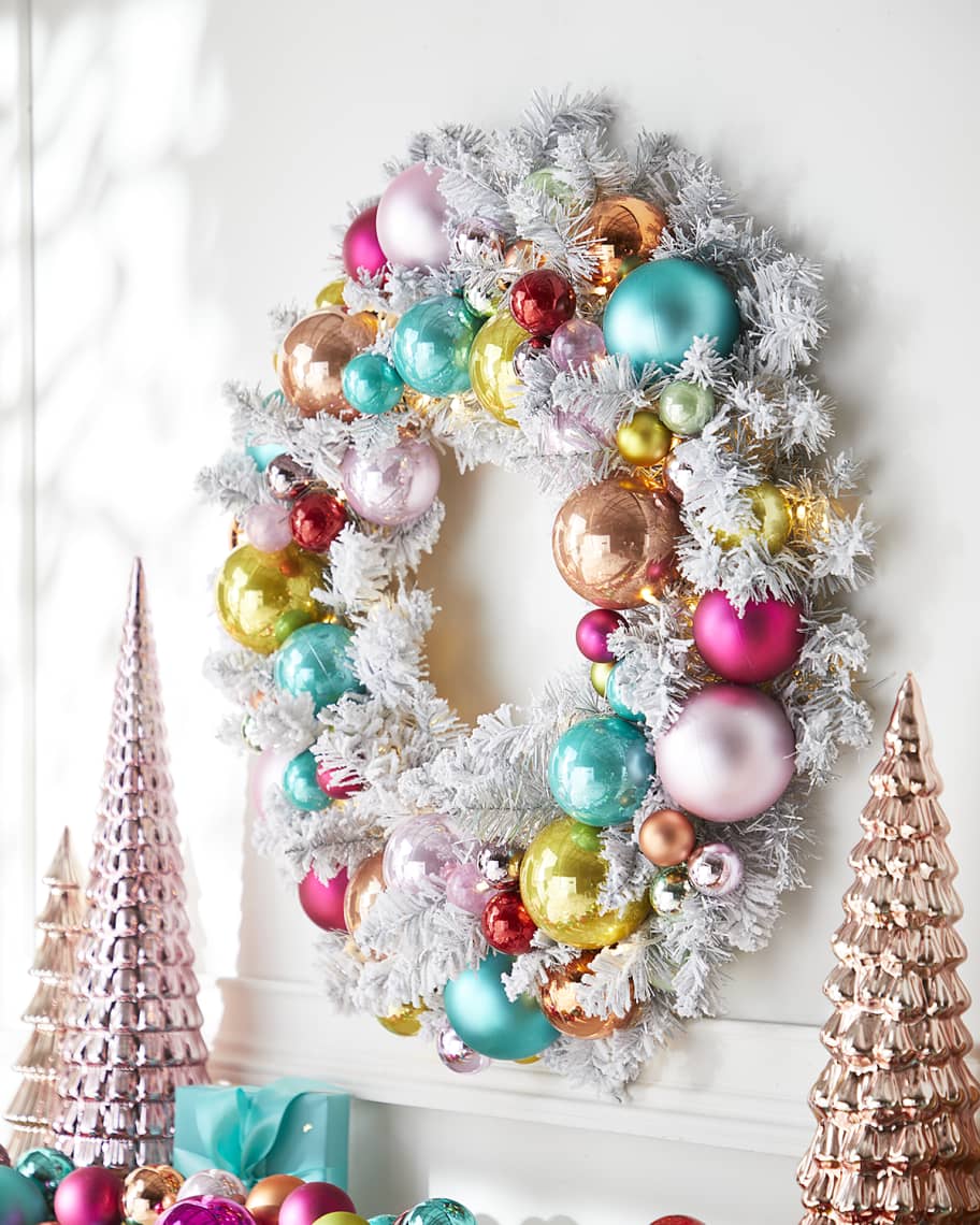 Cody Foster & Co Flocked Multicolor Christmas Wreath | Neiman Marcus