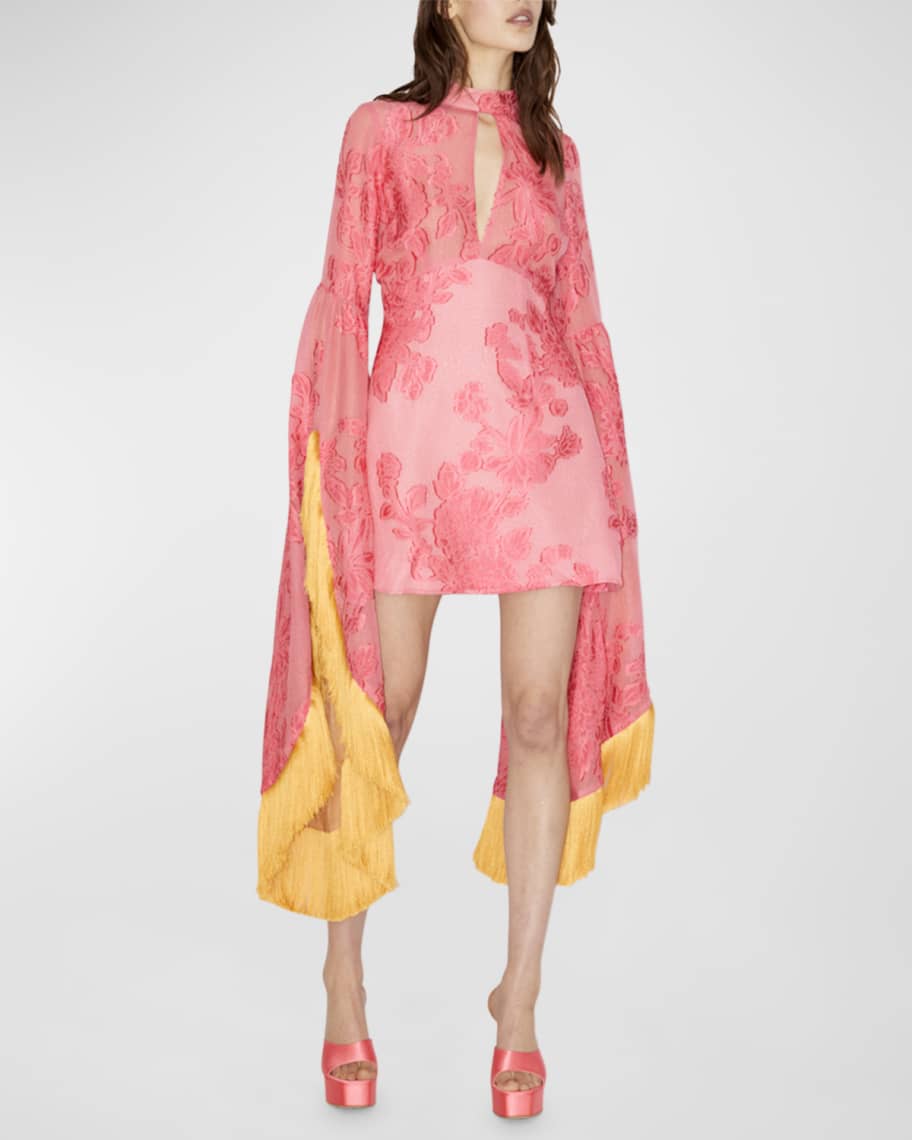 ALEMAIS Leonard Bell-Sleeve Jacquard Fringe Mini Dress | Neiman Marcus