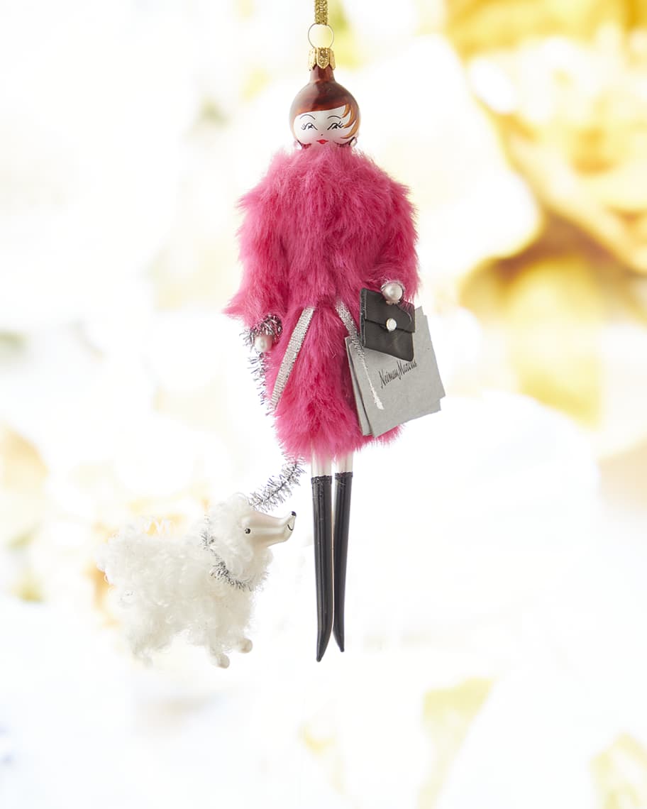 Neiman Marcus Fashionista with Hot Pink Faux Fur Christmas Ornament