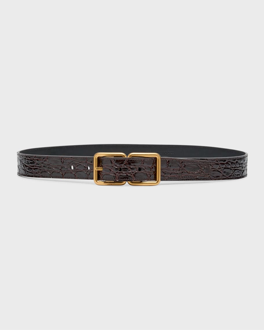 【国内発送】サンローラン ベルト Croc-effect leather belt Saint Laurent Double Buckle Croc-Embossed Leather Belt