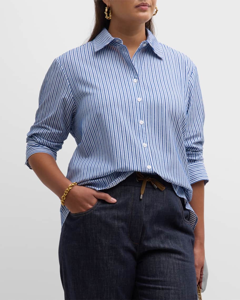 Men's Plus Size Slim Fit Striped Button Up Shirt