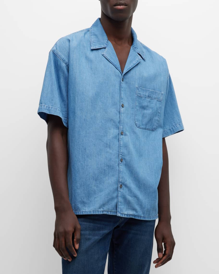 FRAME Men's Denim Camp Shirt Neiman Marcus