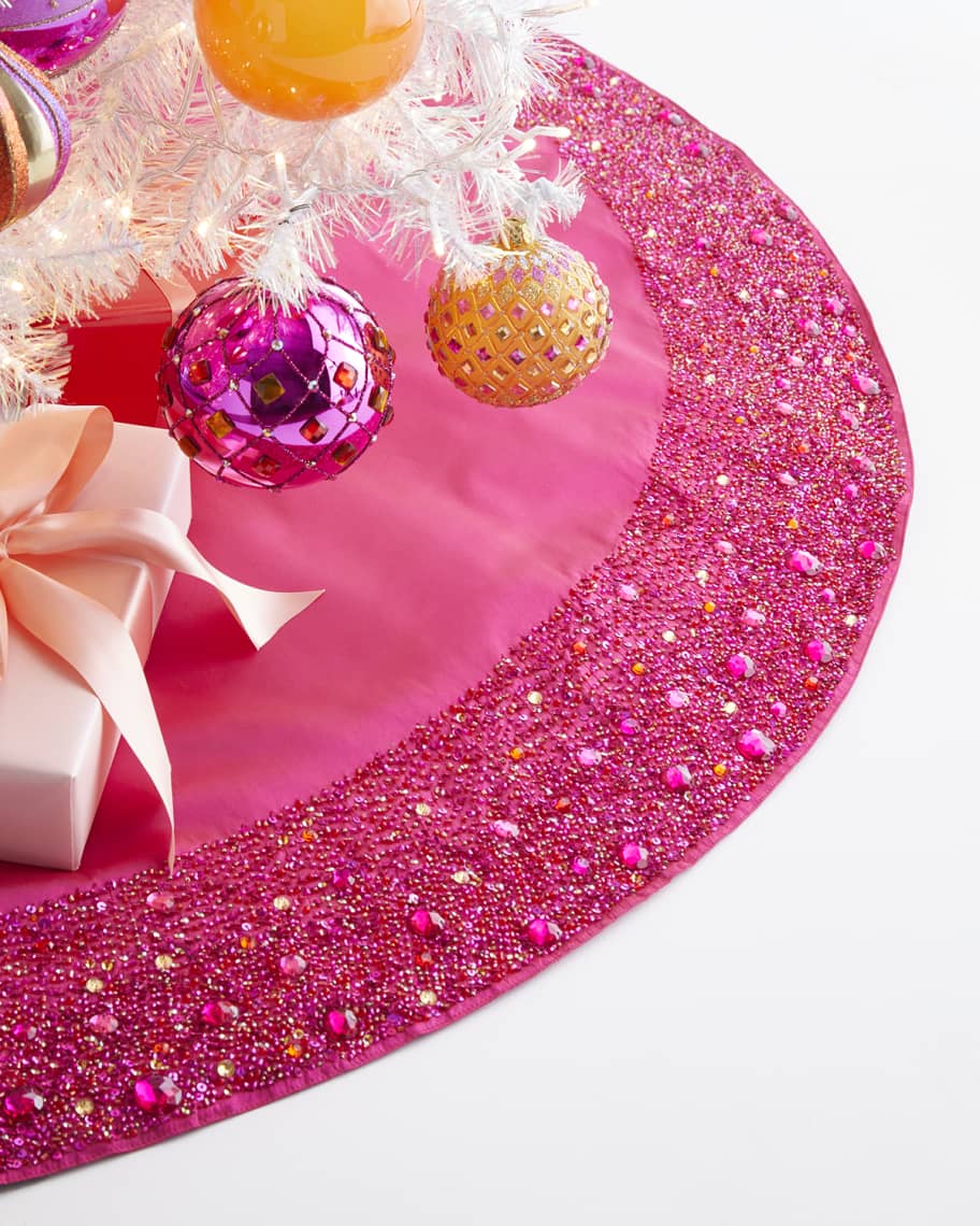 Neiman Marcus Hot Pink Scattered Bead Christmas Tree Skirt Neiman Marcus