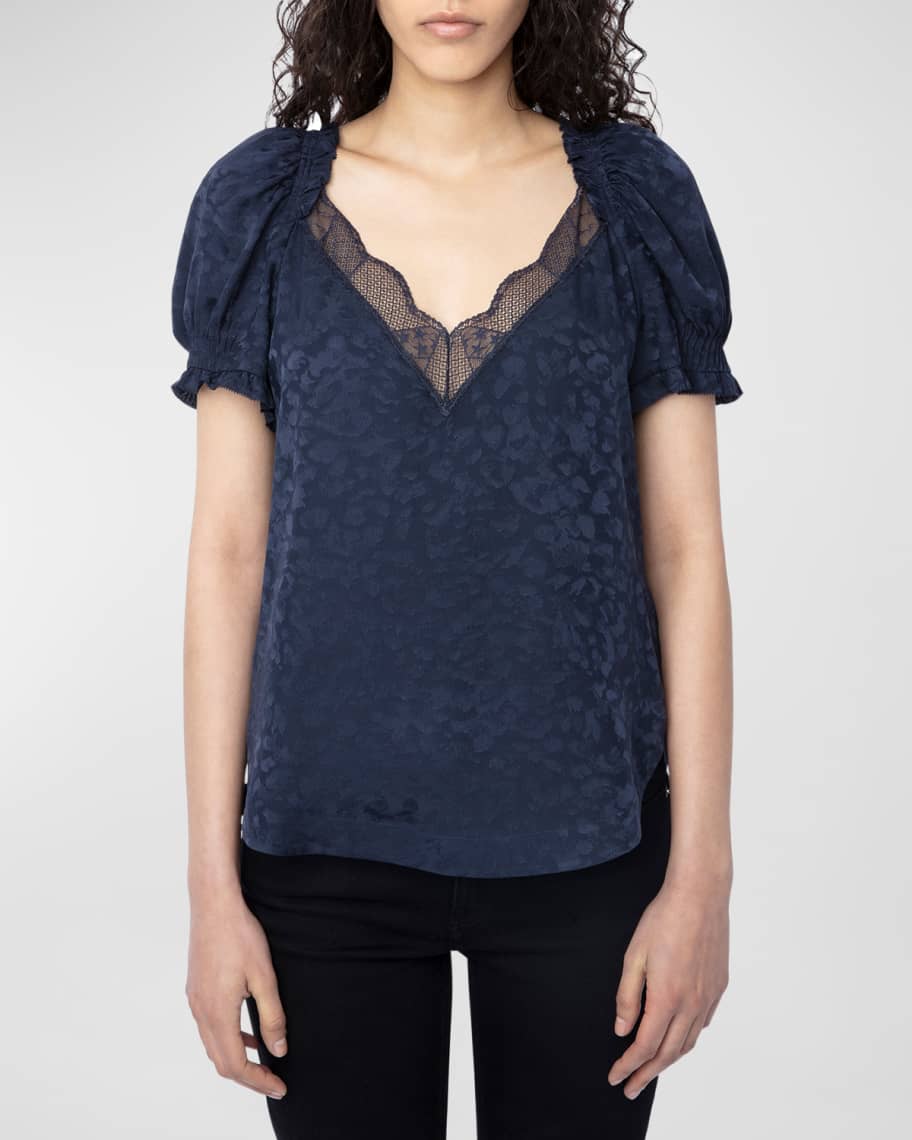  Other Stories sheer lace top in blue