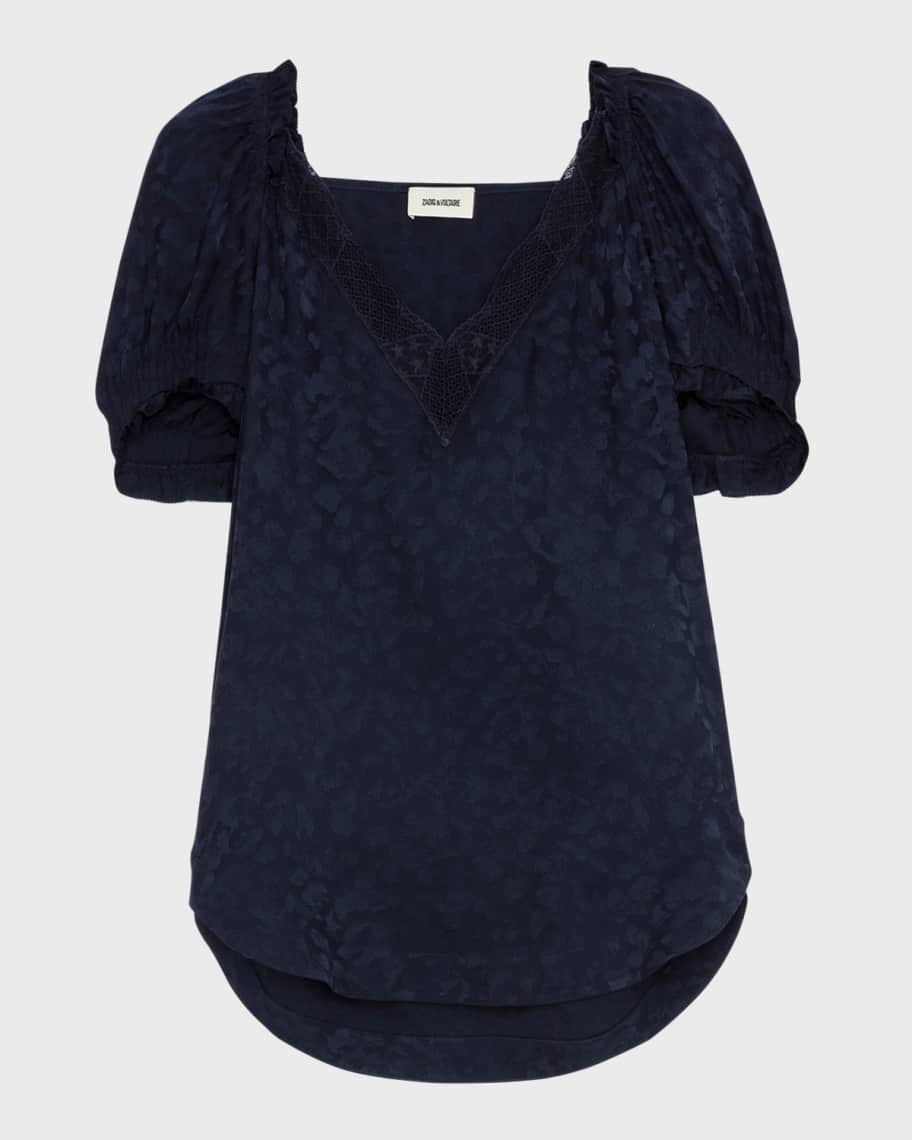  Other Stories sheer lace top in blue