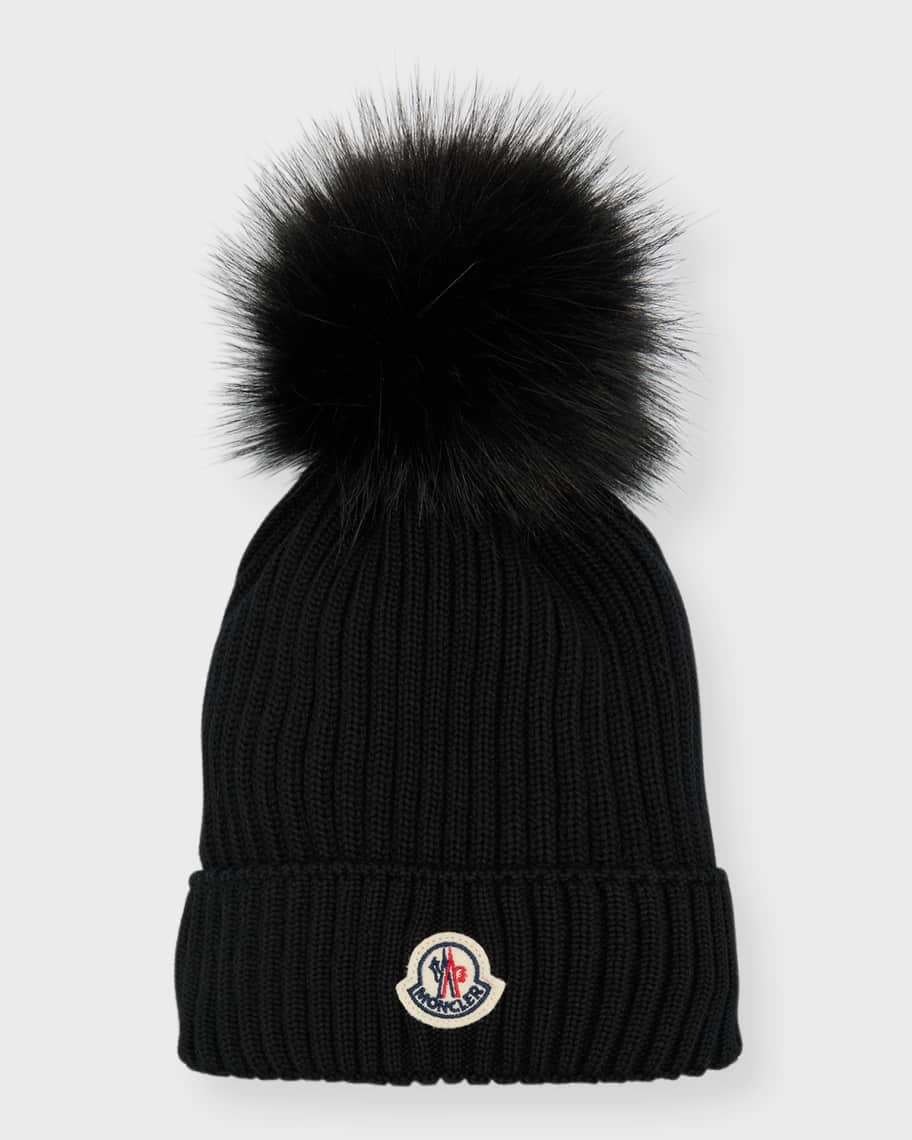 Moncler Girl's Ribbed Pom Pom Hat, Size S-L | Neiman Marcus