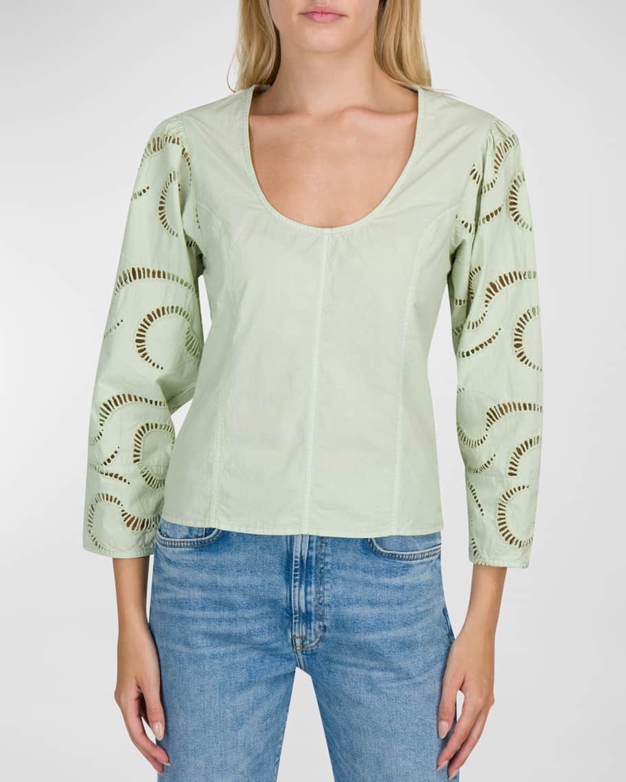 7 for all mankind Eyelet Balloon Sleeve Top Neiman Marcus