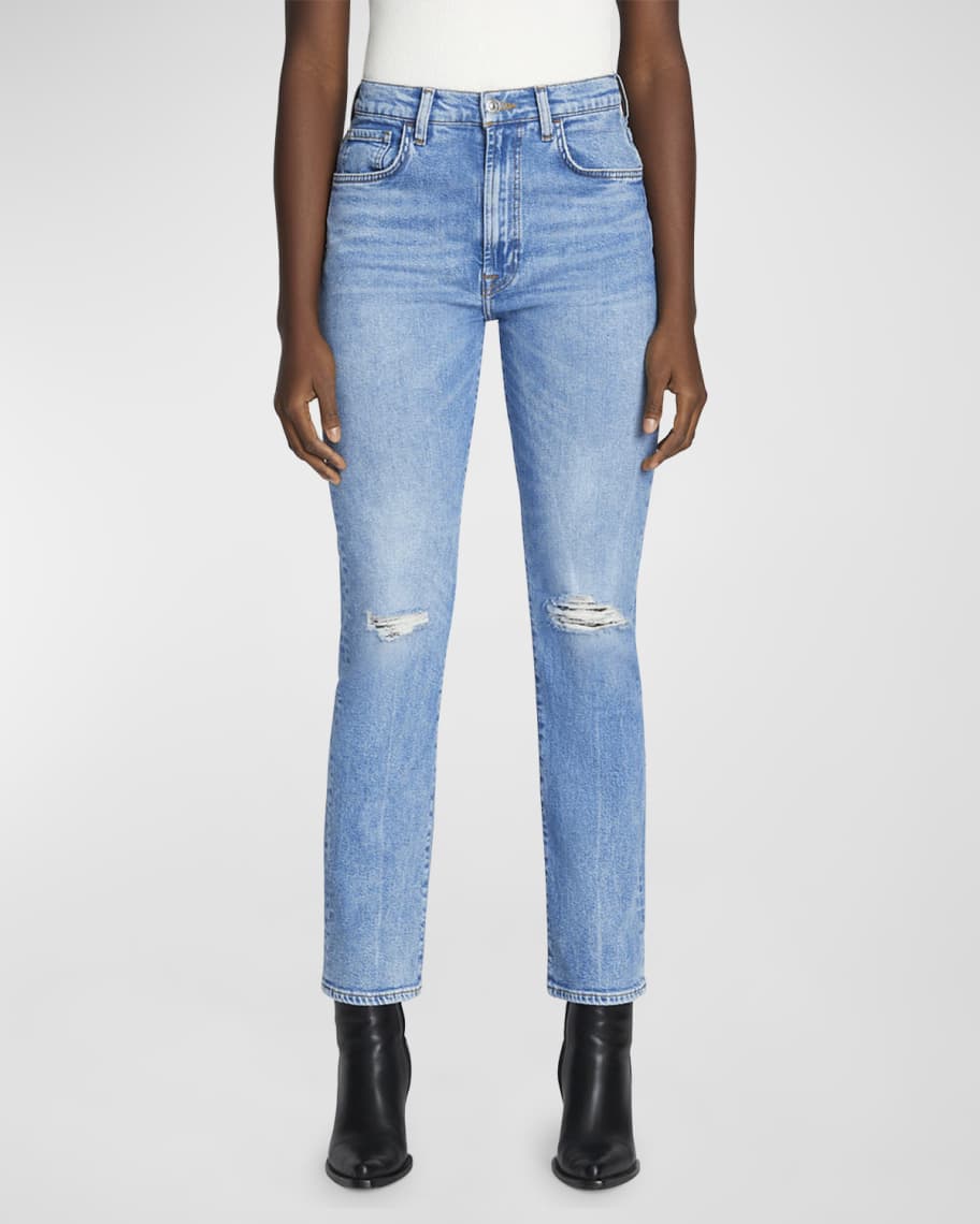7 for all mankind Easy Slim Distressed Skinny Jeans | Neiman Marcus