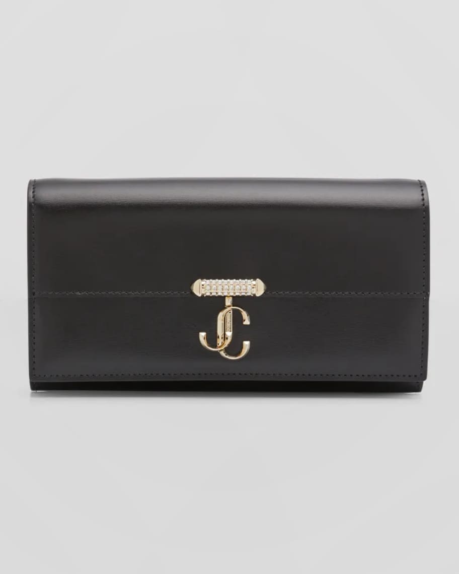Jimmy Choo Varenne Leather Wallet with Embellished Strap | Neiman Marcus