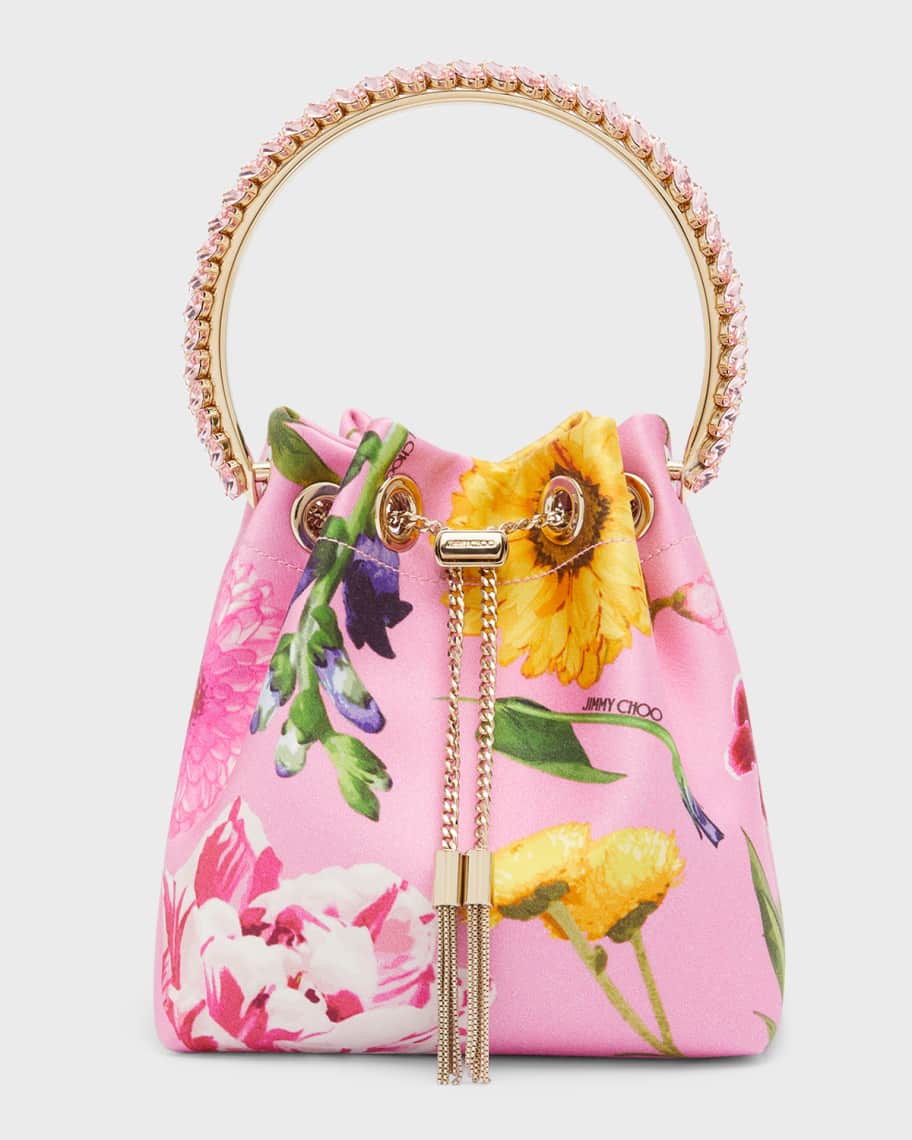 Jimmy Choo Bon Bon Floral-Print Crystal Top-Handle Bag | Neiman Marcus