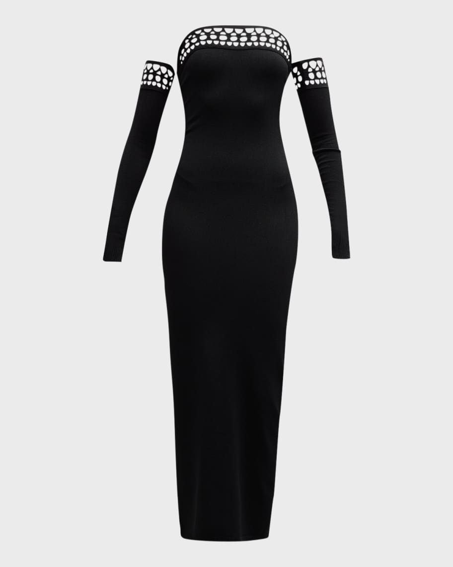 ALAIA Vienne Strapless Long Dress with Removable Sleeves | Neiman Marcus