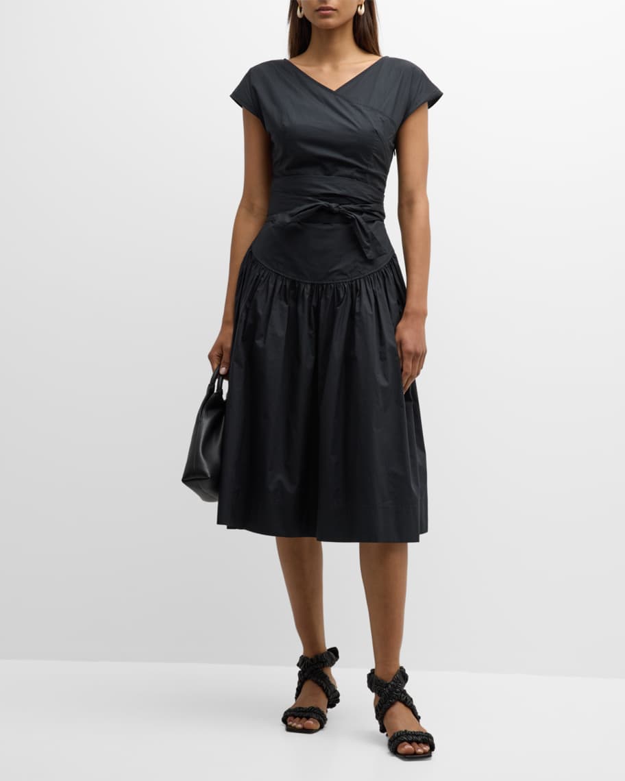 Joie Preanka Faux Wrap Cotton Poplin Midi Dress | Neiman Marcus