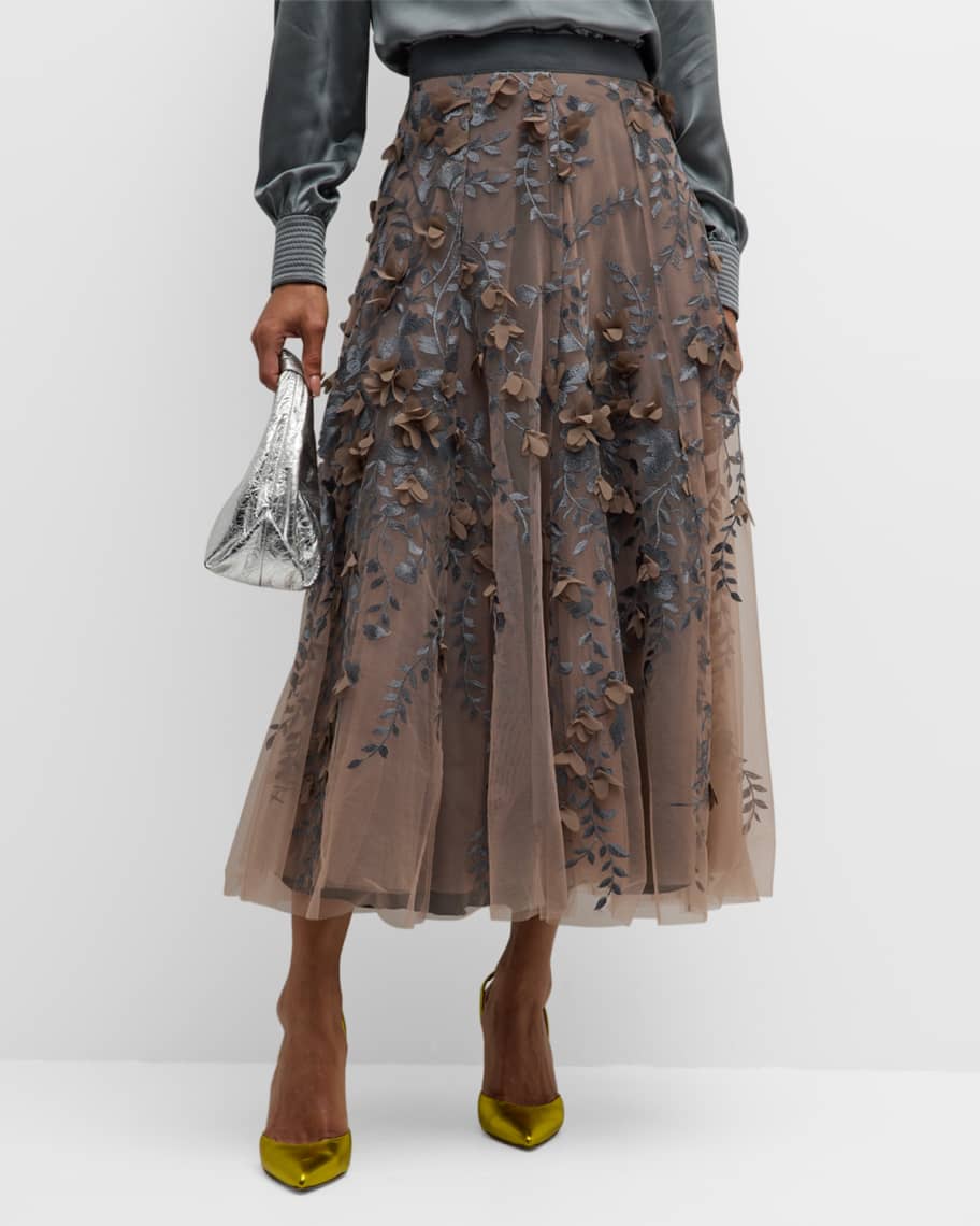 Maison Common Floral Tulle Embroidered Midi Skirt Neiman Marcus