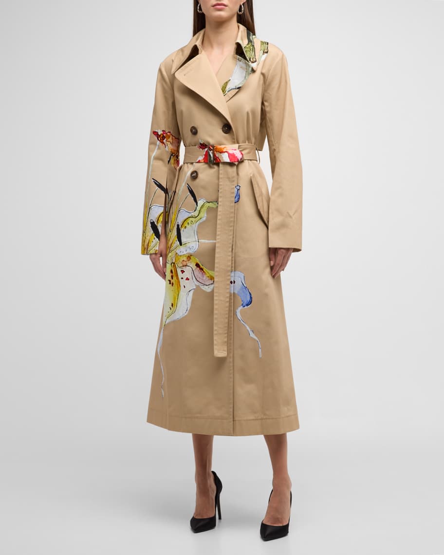 Jason Wu Collection Floral Printed Trench Coat with Tie Belt
