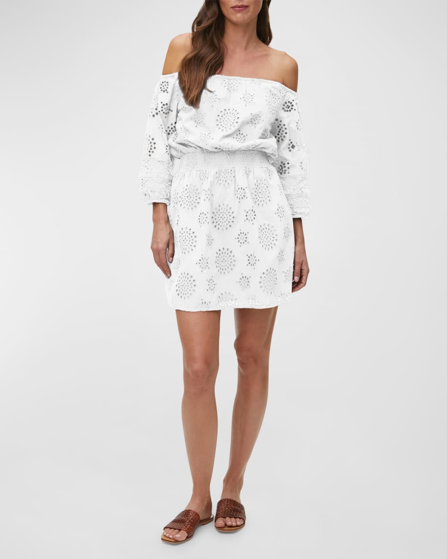 Michael Stars Alessandra OffShoulder Eyelet Mini Dress Neiman Marcus