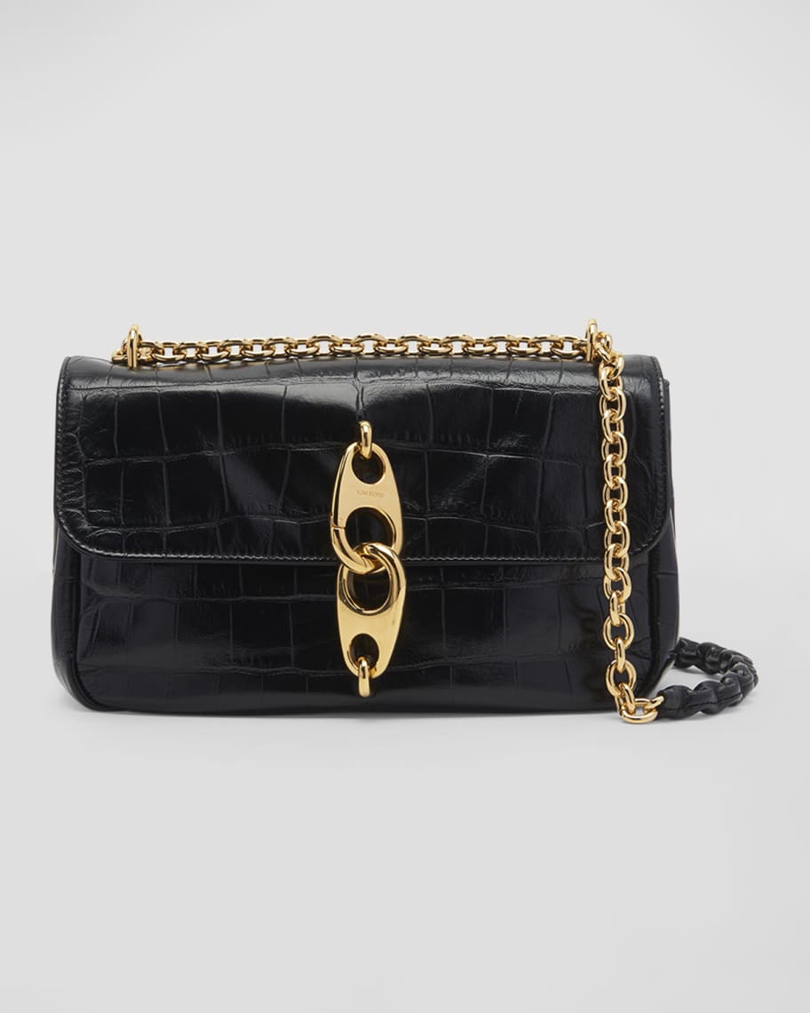 TOM FORD Carine Medium Shoulder Bag in Stamped Croc Leather