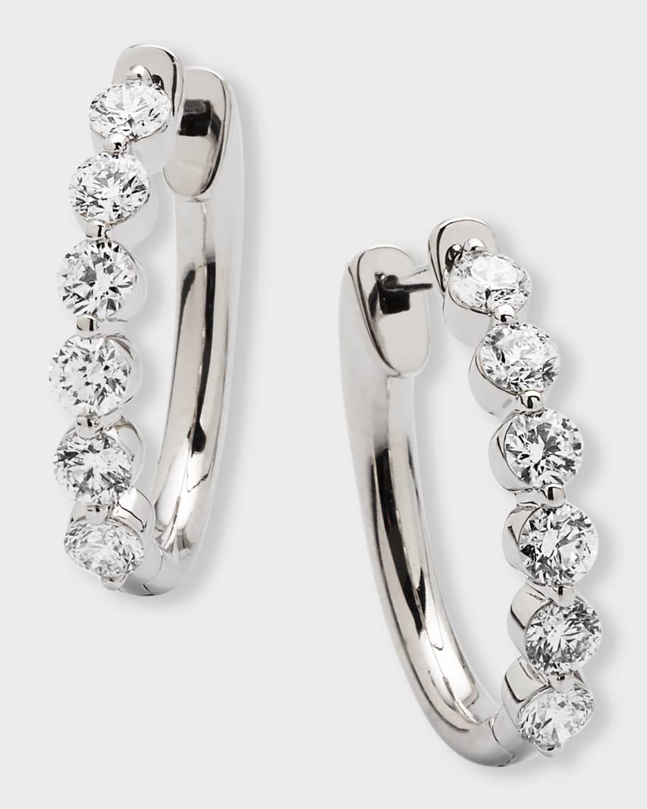 Neiman Marcus Diamonds 18k White Gold Diamond Hoop Earrings, 1.5 ct., .75" Neiman Marcus
