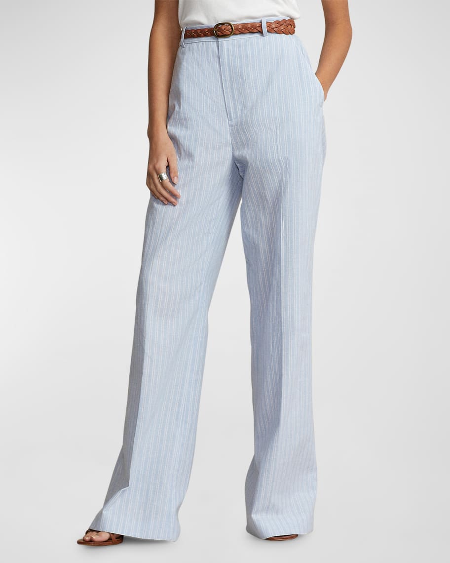 Polo Ralph Lauren Striped Linen-Cotton Wide-Leg Pants | Neiman Marcus