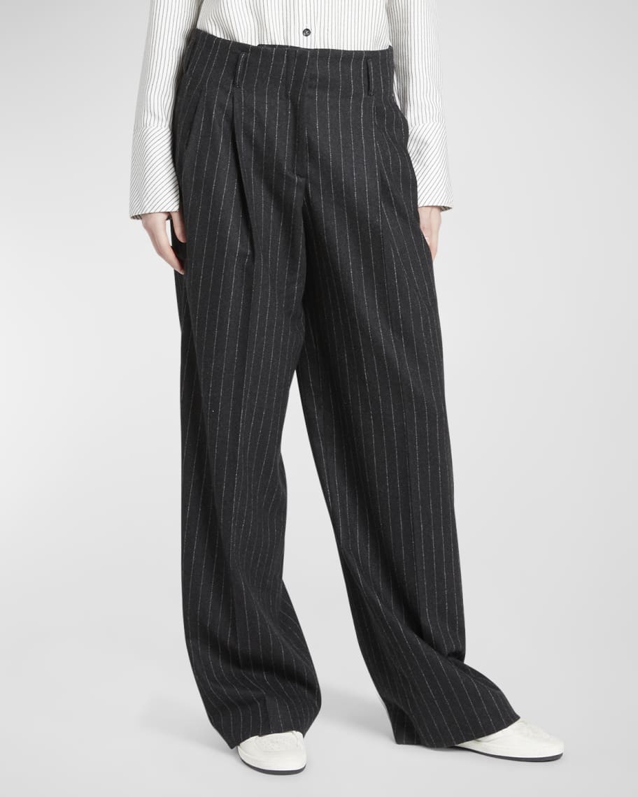 Golden Goose Pinstripe Pleated Wide-Leg Wool Pants | Neiman Marcus