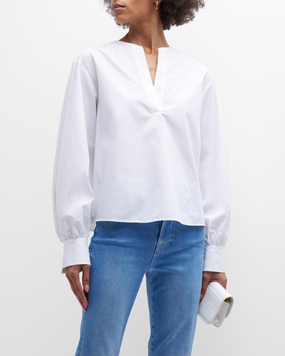 FRAME V-Neck Long Sleeve Popover Blouse | Neiman Marcus