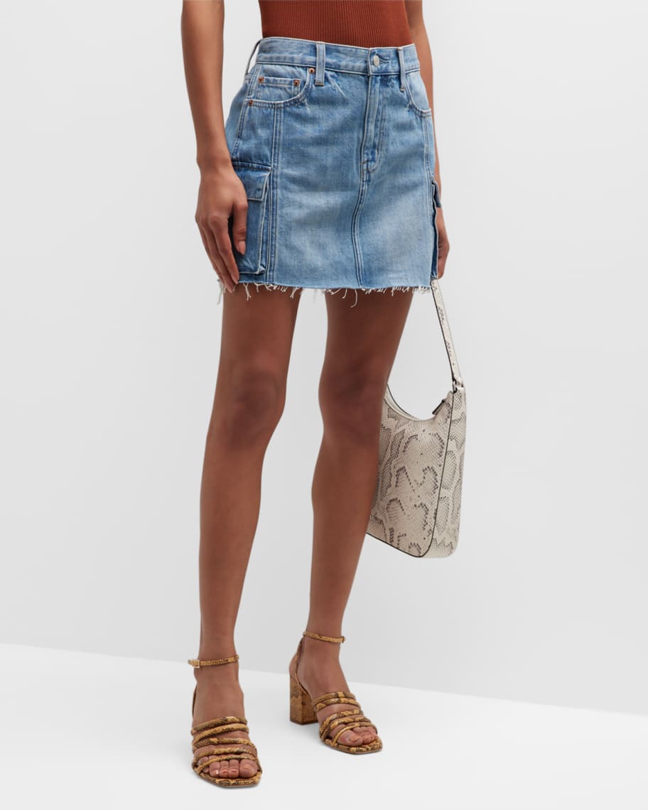 Image 1 of 6: Rhea Mini Denim Cargo Skirt