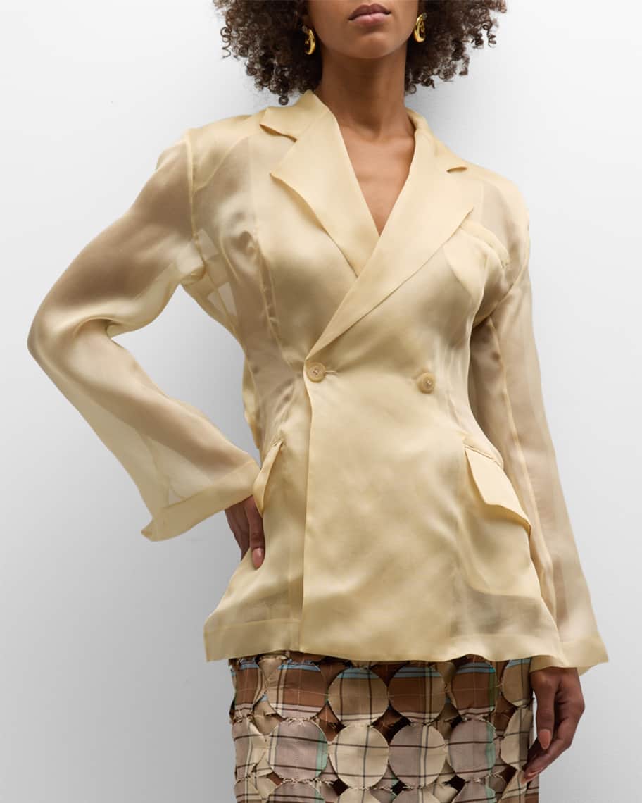 A.W.A.K.E. MODE Cut-Out Fitted Organza Jacket | Neiman Marcus