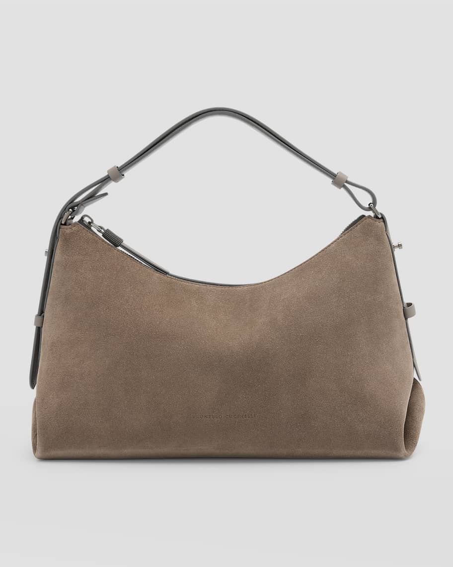 Brunello Cucinelli Zip Suede Shoulder Bag | Neiman Marcus
